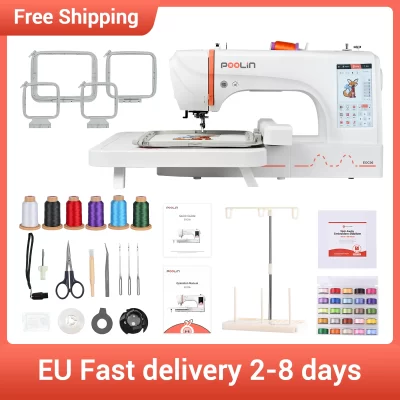 Máquina de bordar computadorizada POOLIN para uso doméstico EOC06 para um negócio, rasgo, estabilizador e bobina ——EXCLUIÇÃO PERSONALIZADA DUTIES