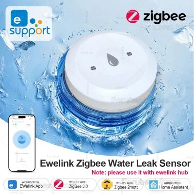 Ewelink zigbee 3.0 sensor de água alarme detector de vazamento de água alerta de inundação overflow sistema de alarme de segurança funciona com zigbee hub z2m