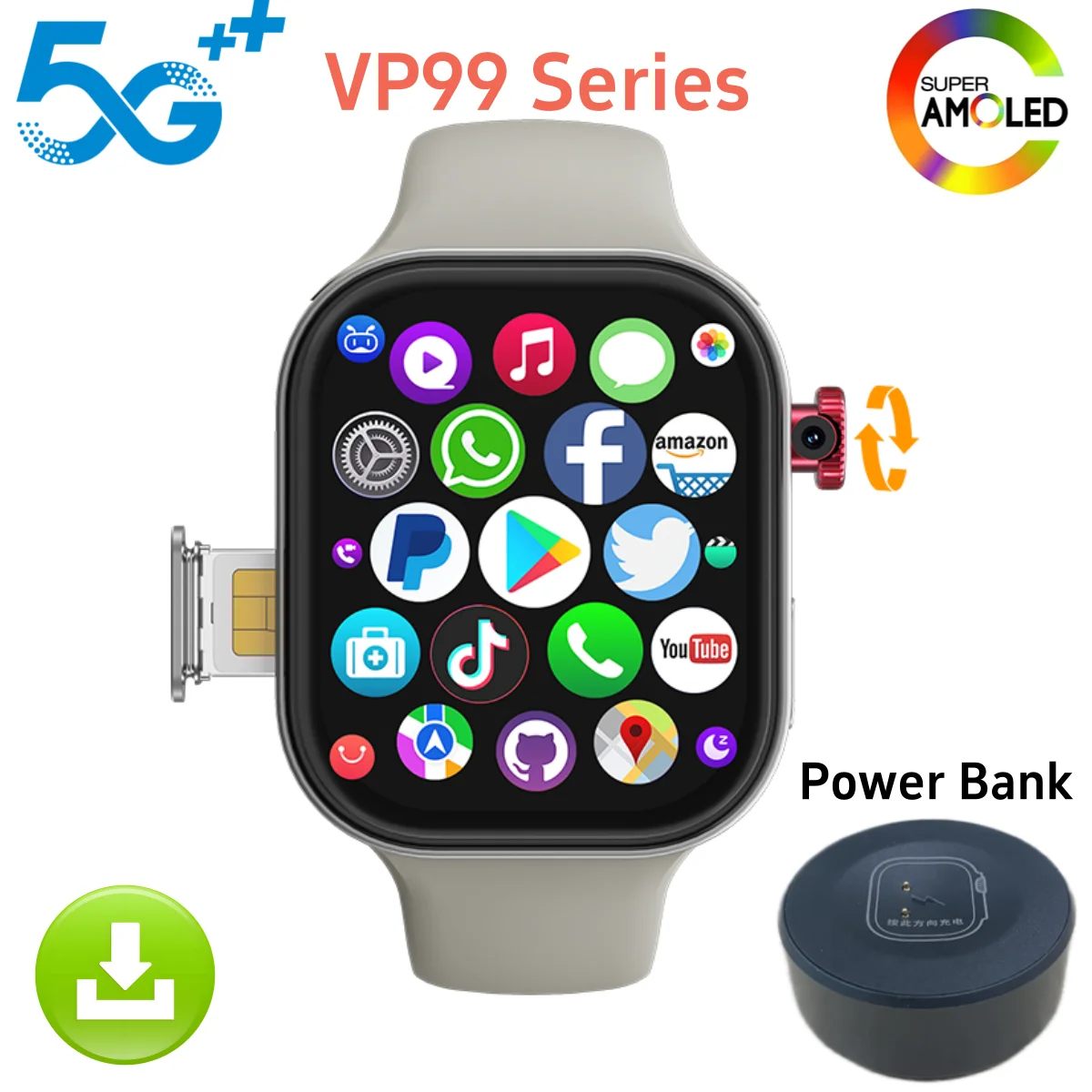 4g versão celular vp99 smartwatch 2.29 ''5g android relógio inteligente com freqüência cardíaca pressão arterial função de oxigênio no sangue gps wifi
