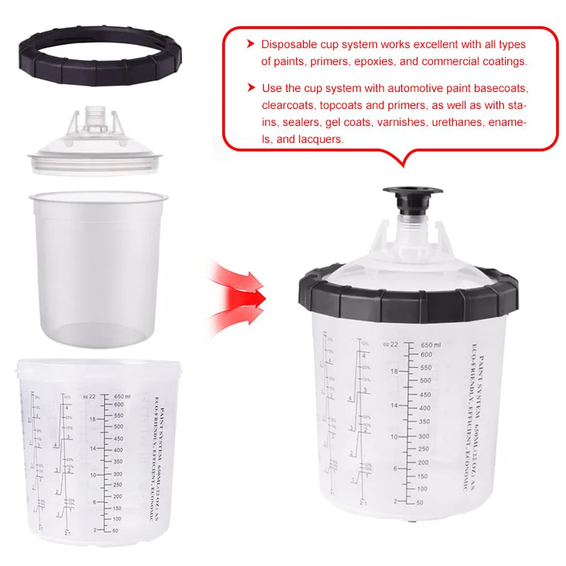 200/400/600/800ml copo de pistola de pintura descartável forros de copo e sistema de tampa 600ml pulverizador de tinta copo de mistura para pintura automática - Image 3
