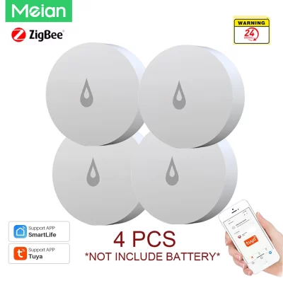 Meian 4 pçs zigbee detector de vazamento de água sensor de imersão inundação sw02 ligação alerta transbordamento ip68 alarme proteção segurança