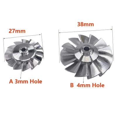 27mm / 38mm CNC impulsor de alumínio de alta precisão furo de 3mm / 4mm para alta velocidade 100000 Secador de cabelo com impulsor de lâmina de ventilador canalizado RPM