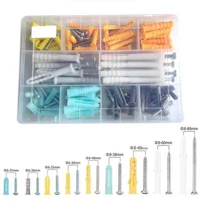 Kit de âncora e parafuso para drywall, 200 peças, 100 âncoras de parede de plástico e 100 parafusos, 10 tamanhos de parafusos de aço inoxidável e parafusos de tomada de parede