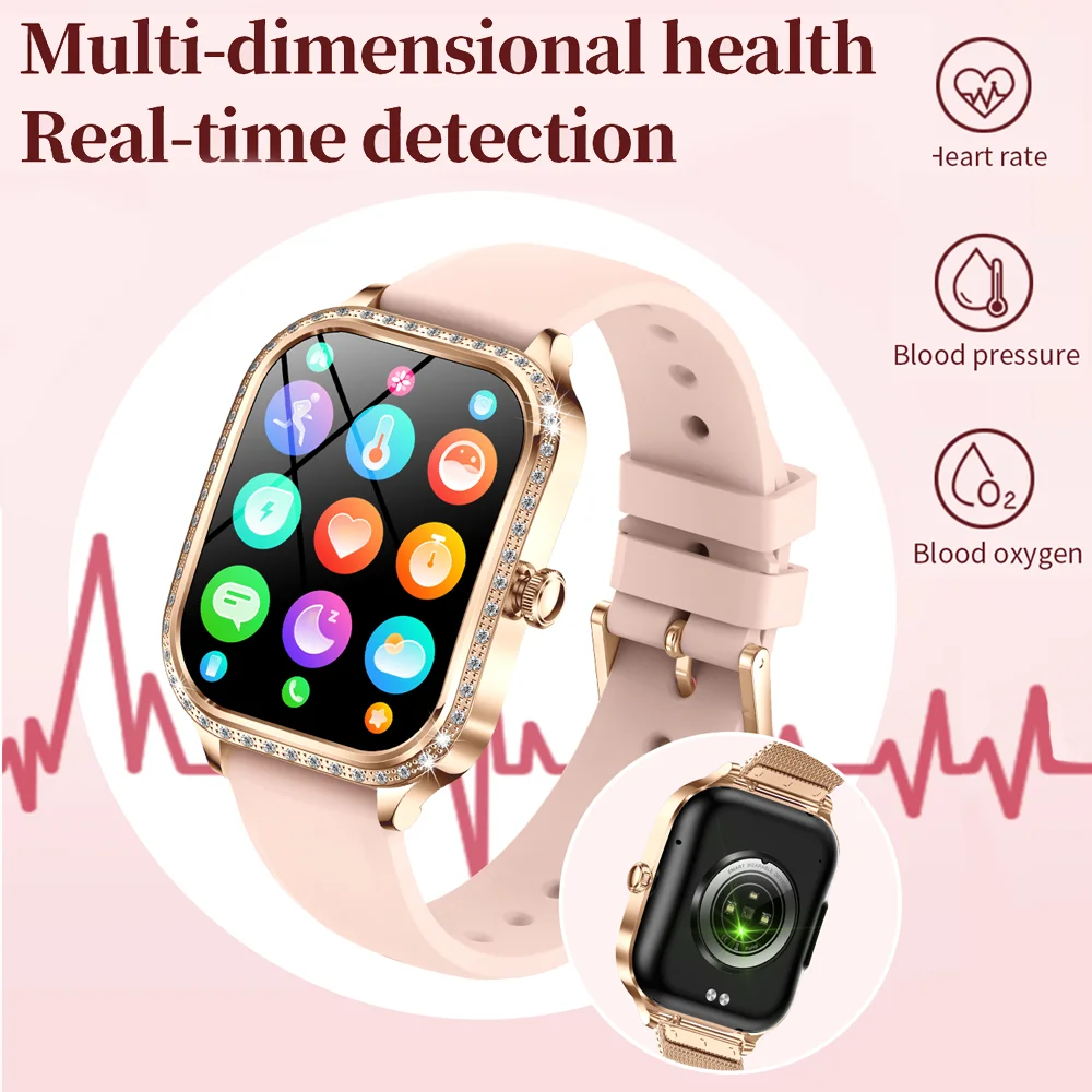 Nova moda feminina relógio inteligente freqüência cardíaca 1.75 Polegada 240*296 tela hd diamante relógio bluetooth chamada à prova dwaterproof água smartwatch senhoras - Image 3