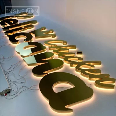 Sinal de led de metal personalizado, letras luminosas de aço inoxidável, logotipo da loja da empresa interna, decoração de parede, sinalização de luz iluminada