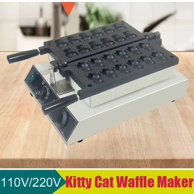 Máquina comercial elétrica de waffle para gatinhos, 110v/220v, desenho animado, pequeno gato, lanche, equipamento de comida