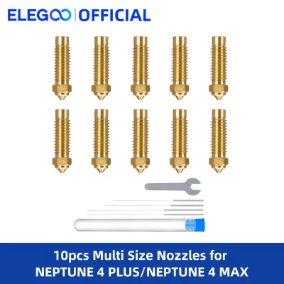ELEGOO 10pcs Bicos de vários tamanhos para impressora 3D Neptune 4 Plus/Max, bicos Hotend de latão 0,4 / 0,6 / 0,8 / 1,0 mm com kits de limpeza