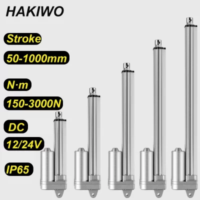 HAKIWO 12V 24V IP65 Atuador Linear 3000N 50mm 100mm 400mm 600mm 800mm 1000mm Curso Solar Tracker Motorização da Porta 150 mm/s