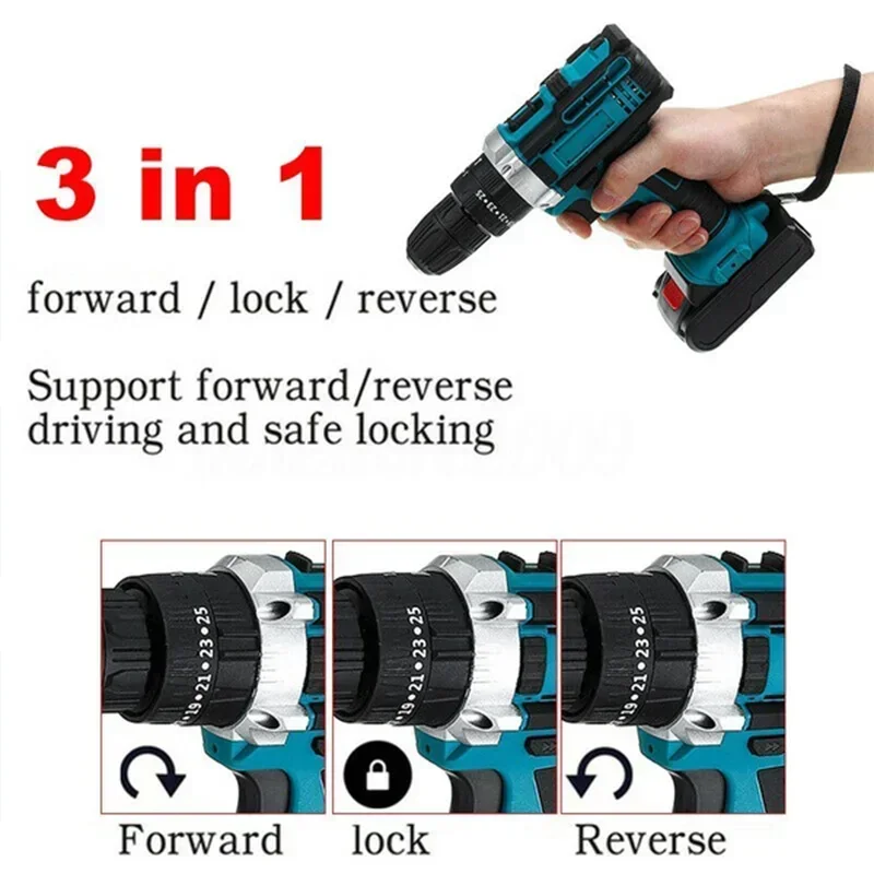 Gsiteis bateria chave de fenda impacto multifuncional sem fio furadeira ferramenta elétrica 25 + 3 configuração torque 2 velocidade engrenagem chave de fenda elétrica - Image 5