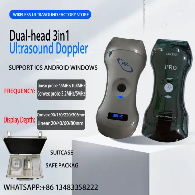 Máquina portátil sem fio ultrassom 3 em 1 sonda scanner sem fio ultrassom colorido doppler mala grátis