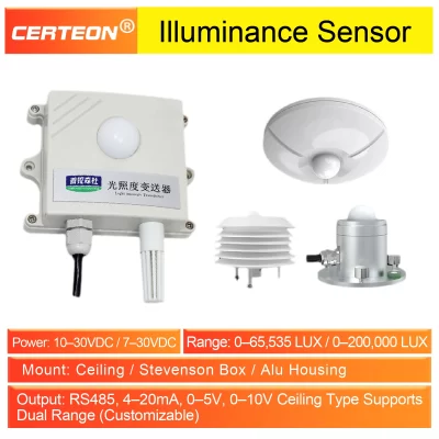 Sensor de Iluminação de Teto Medidor de Luz Alta Precisão com Temperatura e Umidade para Monitoramento Industrial Caixa de Alumínio Tipo Stevens Aplicação em Ambientes Externos