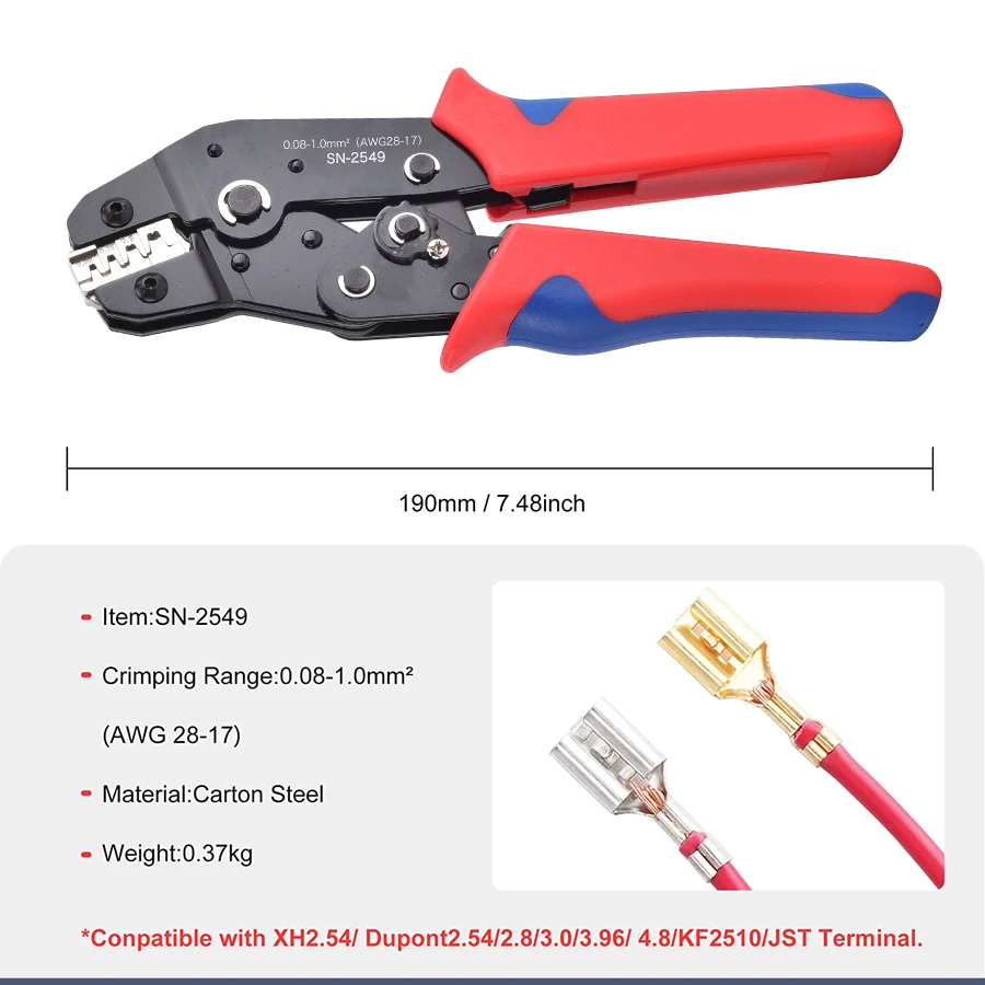 Alicate de crimpagem de fio catraca SN-2549 para JST PH 2.0mm,XH 2.5mm,VH 3.96mm,JWPS 4.0mm Passo, Terminais Dupont Ferramenta de braçadeira crimper - Image 2