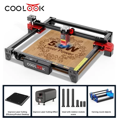 COOLOOK Máquina de gravação a laser CK1-55 5.5W Metal Vidro Gravador a laser Controle Wifi MDF Acrílico Ácido Máquina de corte de madeira