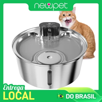 Newpet Bebedouro de aço inoxidável automático de 7,5 litros para cães Bebedouro para animais de estimação sem fio de 5000mAh com bateria e sensor 2 em 1 para cães