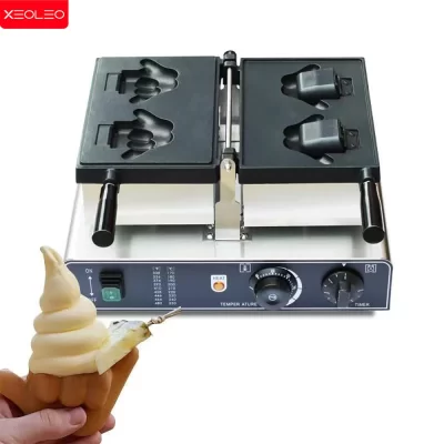 XEOLEO-Elétrica Shaka boom Waffle Maker, Shaka Boom, Gesto Taiyaki, Seis Máquina de Sorvete, 1800W, 2 Buraco