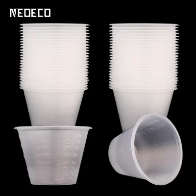100 pçs 30ml copos de mistura de plástico graduados bandeja de pintura de medição universal para pintura aerógrafo diy arte artesanato modelo hobby ferramenta 2025