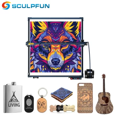 Sculpfun s30 ultra 33w máquina de gravação de corte a laser sistema automático de assistência de ar lente substituível 600x600mm área de gravação