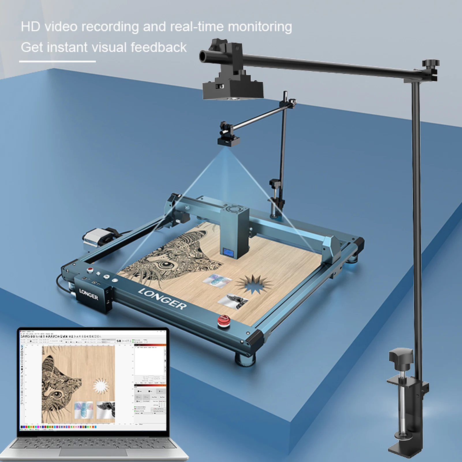LONGER-Photography Range of Real-Time Monitoring Camera, Lightburn, Alta 8MP, Posicionamento e Gravação, 700x520mm, Multi-Idioma