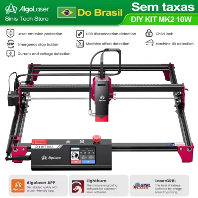 AlgoLaser DIY KIT MK2 Gravador a laser 10W de potência de saída, tela de toque colorida de 3,5 polegadas com controle offline, ferramenta de corte de gravador DIY