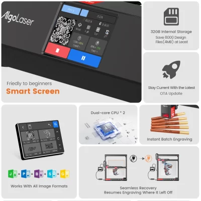 AlgoLaser Alpha MK2 22W Máquina de gravação e corte a laser Cnc Desktop 22W Acessórios para gravador a laser Conjunto de rolo rotativo