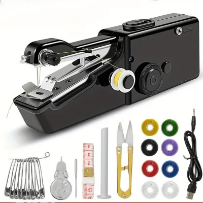 1 peça a mini máquina de costura não requer baterias, seu design compacto faz adequado para reparos rápidos e projetos DIY