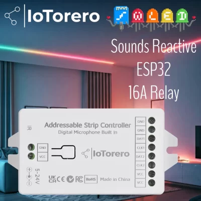 IoTorero WLED ESP32 Controlador de faixa endereçável 4CH 16A Relé embutido WS2811 WS2812B WS2814 WS2815 funciona com assistente doméstico