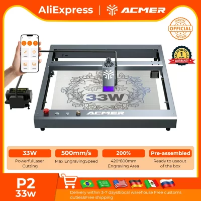 ACMER P2 33W Laser Engraving Machine WIFI APP Offline Control CNC Blue Diode High Speed Cutting with Auto Air Assist Pump