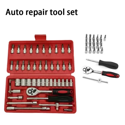 46 pçs/set chave de soquete diy kit de ferramentas reparo catraca chave de fenda para reparo do carro caixa de ferramentas para reparação automóvel e doméstico