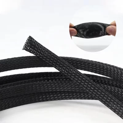 PET Expandable Braided Sleeving Flexible Wire Mesh Sleeve Black Nylon For Car TV Audio Computer Cords Protect From Pets Chewing