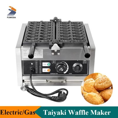 Máquina profissional de fazer taiyaki, 14 peças, mini máquina de waffle em formato de pesca, revestimento antiaderente, equipamento de lanche