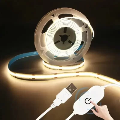 Fita de diodo cob de led, tira de luz com sensor de toque usb, dimmer de luz de fundo 5v, fita diy de alta densidade, lâmpada de iluminação linear para decoração de casa