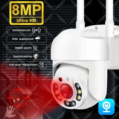 Câmera de vigilância wi-fi de 8mp, à prova d'água, sem fio, ptz, detecção humana, áudio bidirecional, zoom 8x, cctv, monitor de segurança