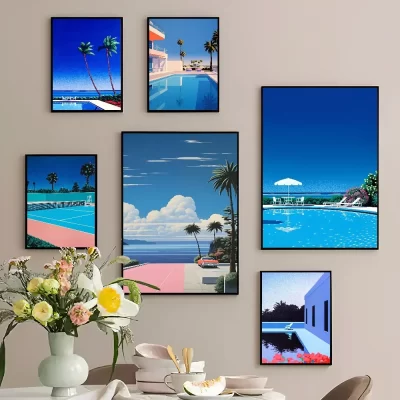 Hiroshi nagai vaporwave japão praia cidade verão clássico vintage cartazes vintage quarto casa bar café decoração nordic casa