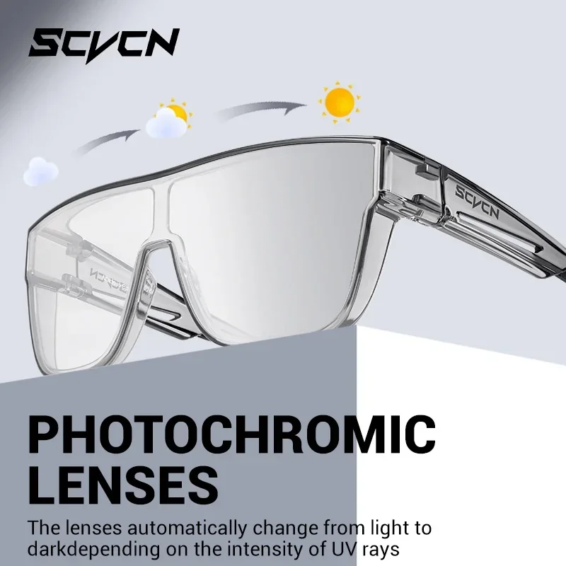Scvcn novos óculos de sol caber sobre prescrição óculos fotocromáticos ciclismo óculos das mulheres dos homens sprots à prova vento uv400 - Image 3