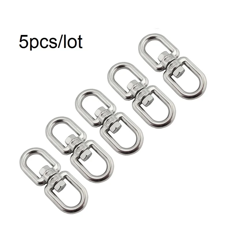 304 aço inoxidável âncora giratória, olho no olho, corrente marinha giratória, Heavy Duty, 4mm, 5mm, 6mm, 8mm, 10mm, 5Pcs