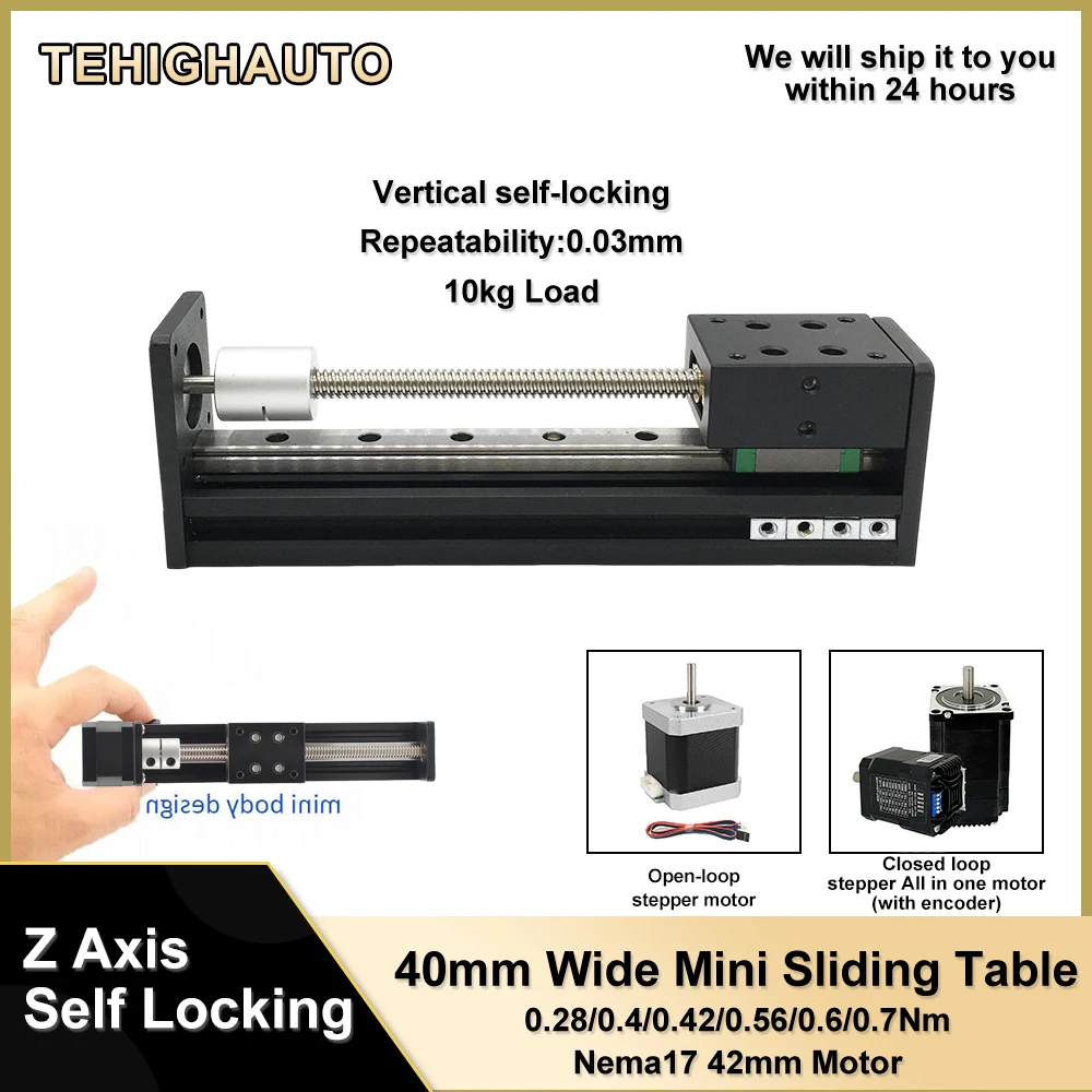 Mini motor de mesa deslizante de palco de trilho linear tipo T Mesa linear de bloqueio automático de alta velocidade CNC Eixo XYZ 40 mm de largura para motor Nema17