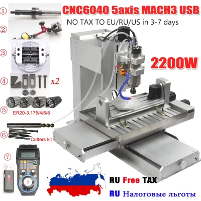 EU CNC 6040 5 axis CNC Router Engraving Machine Mach3 USB Ball Screw CNC Pillar Type Wood Aluminum Copper Metal Milling Machine