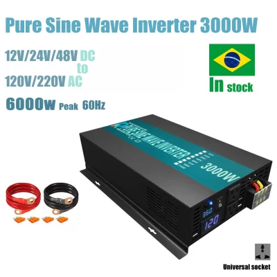 Pure Sine Wave Inverter 3000W Solar Panel Generator Power Supply Voltage Converter 12V/24V/48VDC to 100/110/120V/220V/230/240VAC