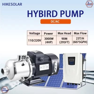 4HP Solar Self Prime Water Pump with MPPT Controller AC/DC Autoswitch High Flow SS304 Impeller For Farm Agriculture Irrigation