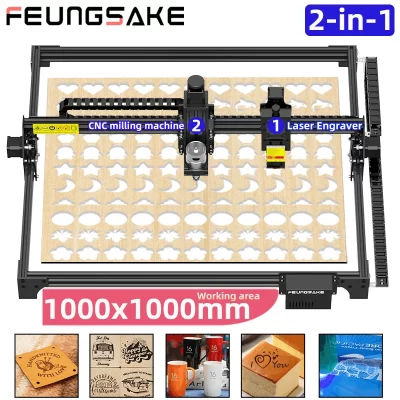FEUNGSAKE Máquina de gravação a laser 40w Área de trabalho 1000x1000mm Máquina roteadora CNC Gravador a laser CNC e cortador de madeira