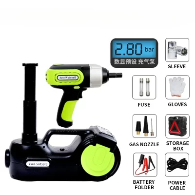 Kit de cric para carro elétrico, 5 toneladas, 12v + chave de impacto, luz led, gato hidráulico portátil, 13.5-36 cm, ferramenta de reparo de carro para levantamento de pneus