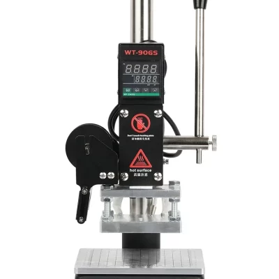 WT-90GS máquina de carimbo quente carimbo de couro ferramenta de imprensa em relevo logotipo personalizado digital cartão pvc livro papel máquina de imprensa térmica