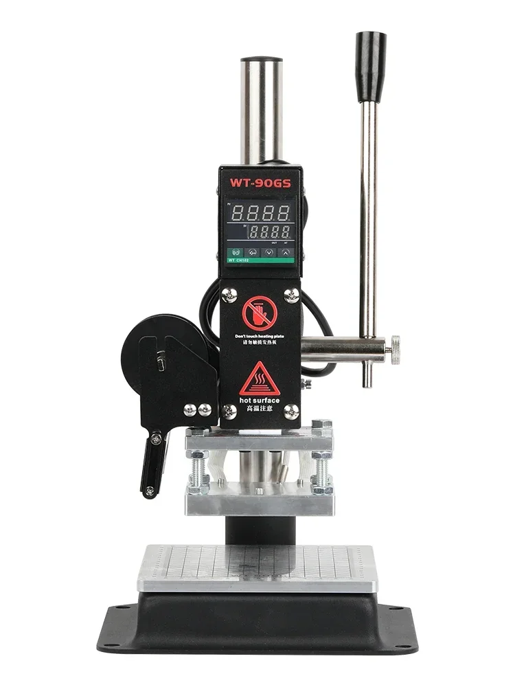 WT-90GS máquina de carimbo quente carimbo de couro ferramenta de imprensa em relevo logotipo personalizado digital cartão pvc livro papel máquina de imprensa térmica