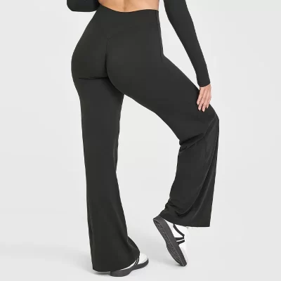 Calça esportiva casual fitness de perna reta para mulheres, macia, respirável, sem leggings estranho, laços, yoga, calças esportivas de perna larga