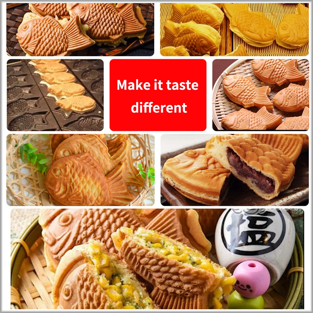 Xeoleo taiyaki fabricante de waffle de peixe máquina de cozimento de bolo de peixe 6 pçs peixe sorvete waffle fabricante 3000w panela antiaderente - Image 2