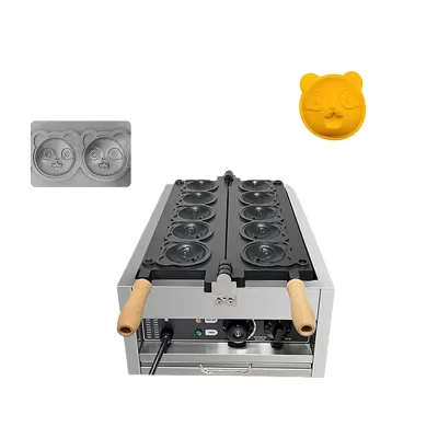 Molde antiaderente comercial de aço inoxidável, máquina de waffle em forma de urso de desenho animado, fabricante de muffin estilo lanche