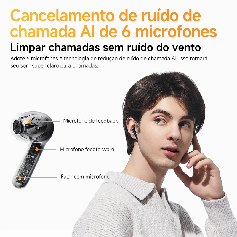 QCY HT10 AilyBuds Pro+ ANC Fone de ouvido sem fio Hi-Res Audio com LDAC Bluetooth 5.3 Fones De Ouvido 6 Mic AI HD Chamada Conexão Multiponto - Image 4
