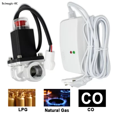 Detector de gás natural GLP autônomo com válvula automática DN15 para desligar tubo para segurança doméstica plugue UE