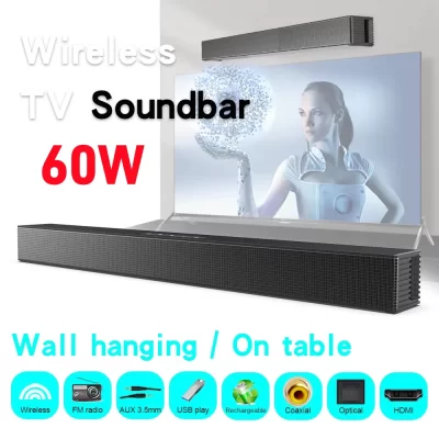 Alto-falante Bluetooth sem fio portátil, Super Poderoso Som Bar, Surround Stereo, TV Sound Box, Subwoofer, Rádio FM, Óptico HDMI Play