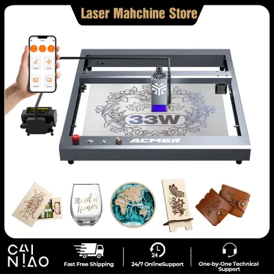 ACMER P2 33W Máquina de gravação a laser DIY Logotipo CNC Gravador a laser com 20W Máquina cortadora de cabeça a laser para couro, madeira e acrílico
